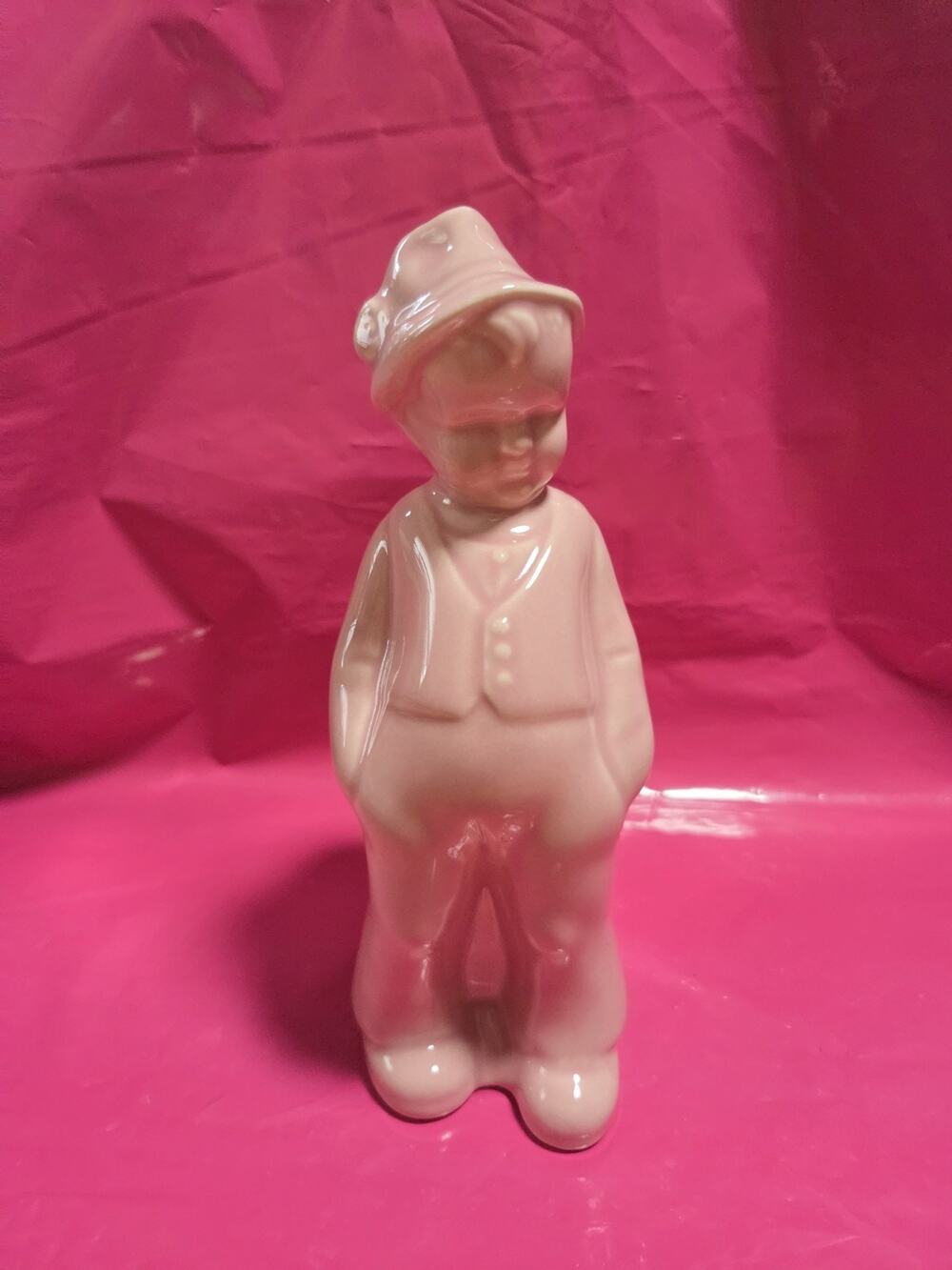 Vintage Cameron Clay? Product Pink Dutch Boy Leaning on Brick Wall Planter 1950s